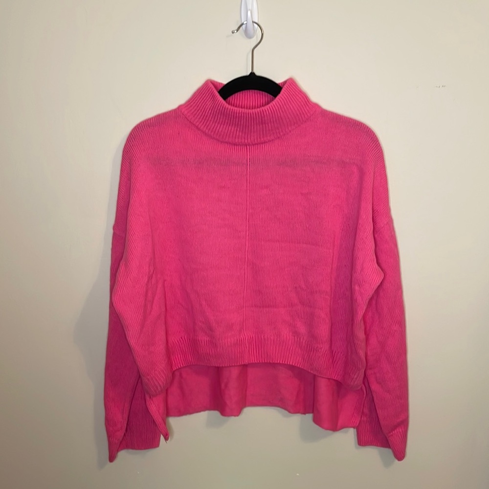 SHEIN | Hot Pink High Low Cropped Turtleneck Sweater 💕